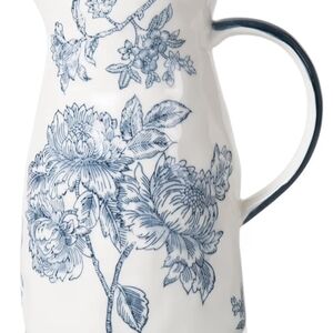 Floral Blue and White Ceramic Pitcher